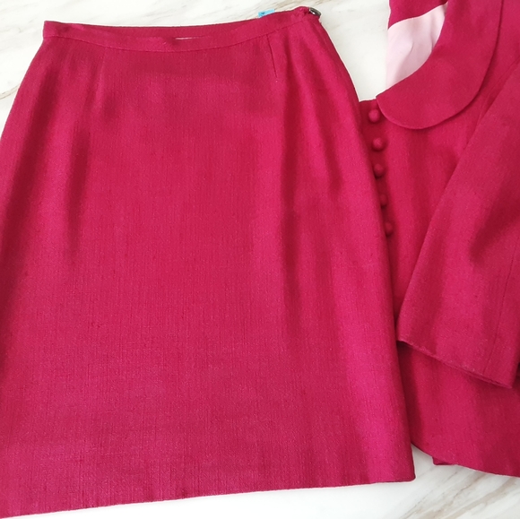 VTG FUCHSIA SILK LINEN BLEND PETER PAN COLLAR SUIT SZ 10 - Picture 9 of 13